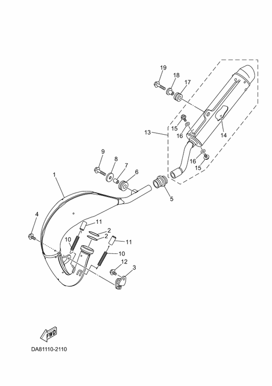 Yamaha DA8-14610-00 Exhaust Pipe Assy 1 — shown on the Exhaust parts diagram