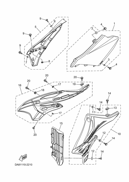 Yamaha B4B-2172A-20 Panel 1 — shown on the Side Cover parts diagram