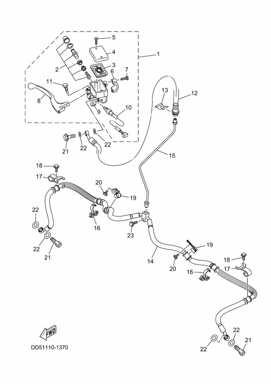 Yamaha 5GM-25867-10 . Bracket, Master Cylinder — shown on the Front Master Cylinder parts diagram