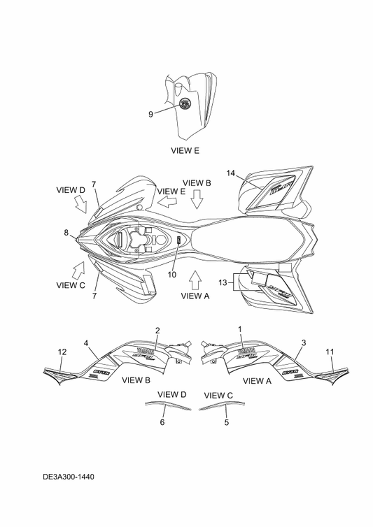 Yamaha DE3-F15C9-00 Graphic 6 (Rh) — shown on the Graphics parts diagram