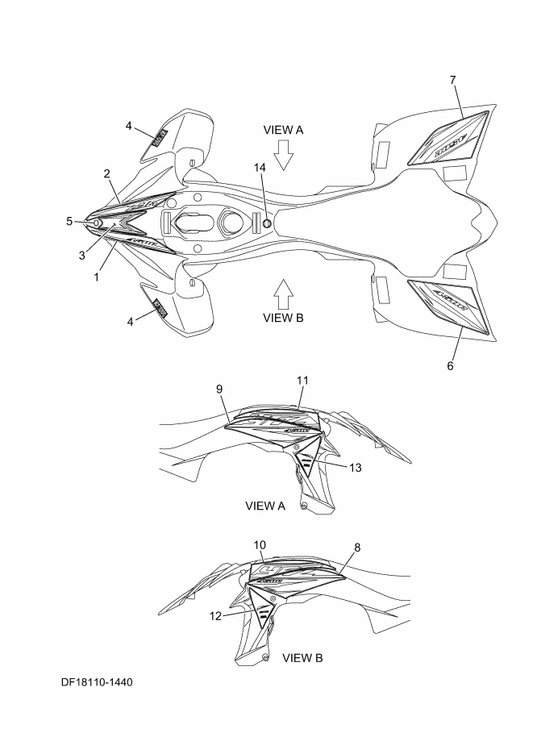 Yamaha 3C2-F153E-21 Emblem, Yamaha — shown on the Graphics parts diagram