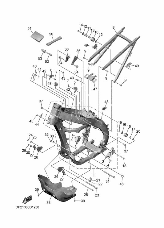 Yamaha 90179-08674 . Nut — shown on the Frame parts diagram