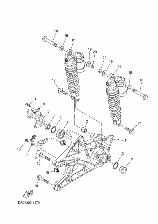 Yamaha BLS-F2210-00 Shock Absorber Assy, Rear — shown on the Rear Arm & Suspension parts diagram