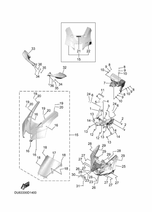 Yamaha 4D9-28425-00 Damper 3 — shown on the Cowling 1 parts diagram