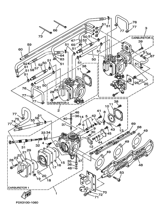 Yamaha 3G2-14231-27 . . Jet, Main — shown on the Carburetor 2 parts diagram