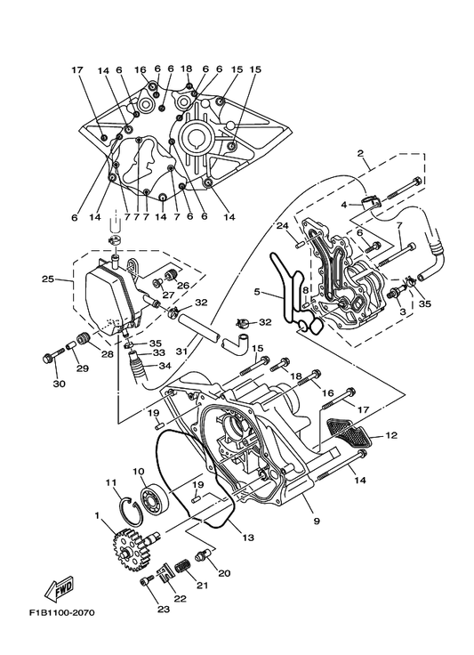 Yamaha 91314-06090 Bolt — shown on the Oil Pump parts diagram