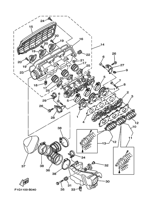 Yamaha 90110-06081 Bolt, Hexagon Socket Head — shown on the Intake parts diagram