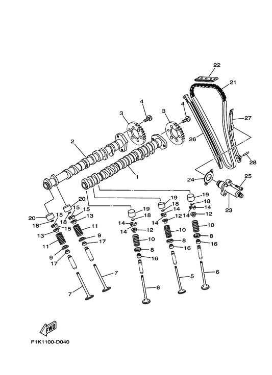 Yamaha 93607-44002 Pin, Dowel — shown on the Valve parts diagram
