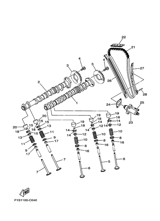 Yamaha 1HX-12168-00 Pad, Adjusting 2 (1.20) — shown on the Valve parts diagram