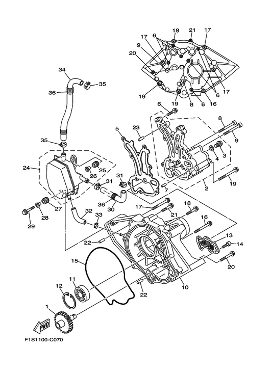 Yamaha 93603-12221 . Pin, Dowel — shown on the Oil Pump parts diagram
