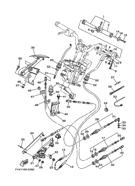 Yamaha 97080-06030 Bolt — shown on the Control Cable parts diagram