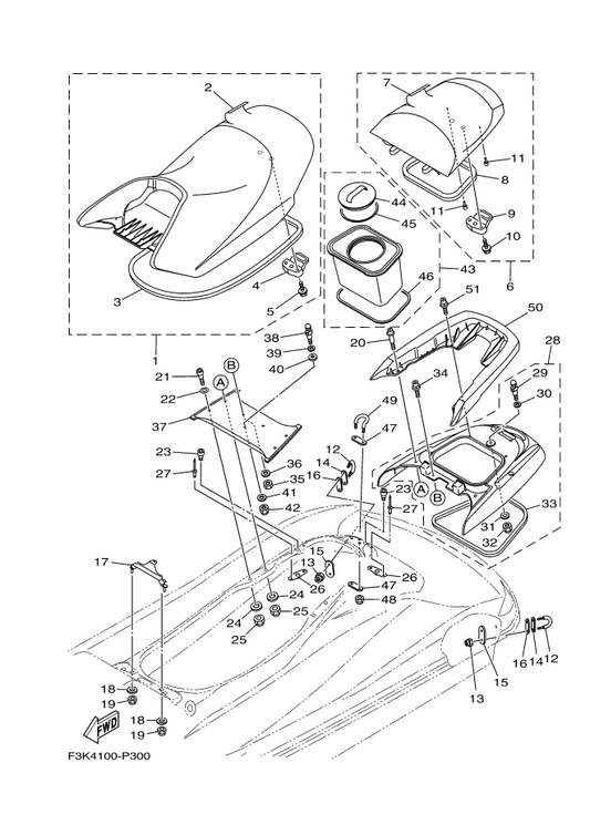 Yamaha F1B-U3850-02 . Seat Lock Assy — shown on the Seat & Under Locker parts diagram