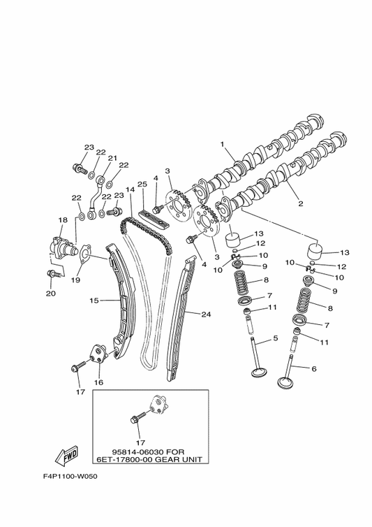 Yamaha 90105-07006 . Bolt, Flange — shown on the Valve parts diagram
