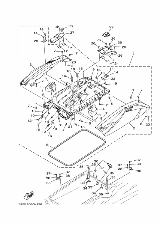 Yamaha 97780-50016 . . Screw, Tapping — shown on the Engine Hatch parts diagram