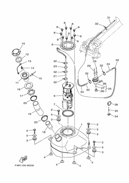 Yamaha 95880-06010 Bolt, Flange — shown on the Fuel Tank parts diagram