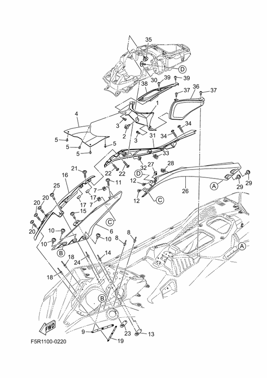 Yamaha F5M-U3661-00-P0 Frame — shown on the Engine Hatch 3 parts diagram