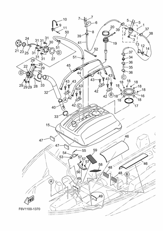 Yamaha F1B-67747-00 Packing, Seal — shown on the Fuel Tank parts diagram