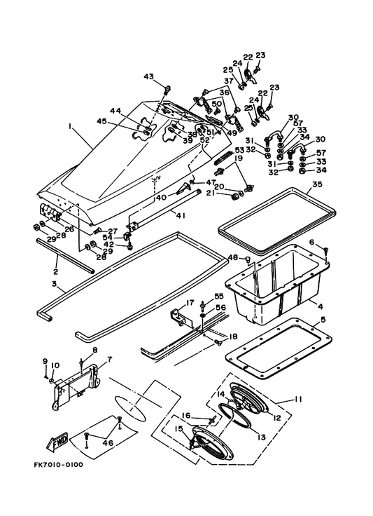 Yamaha 98580-05020 . Screw, Pan Head — shown on the Hull & Deck 1 parts diagram