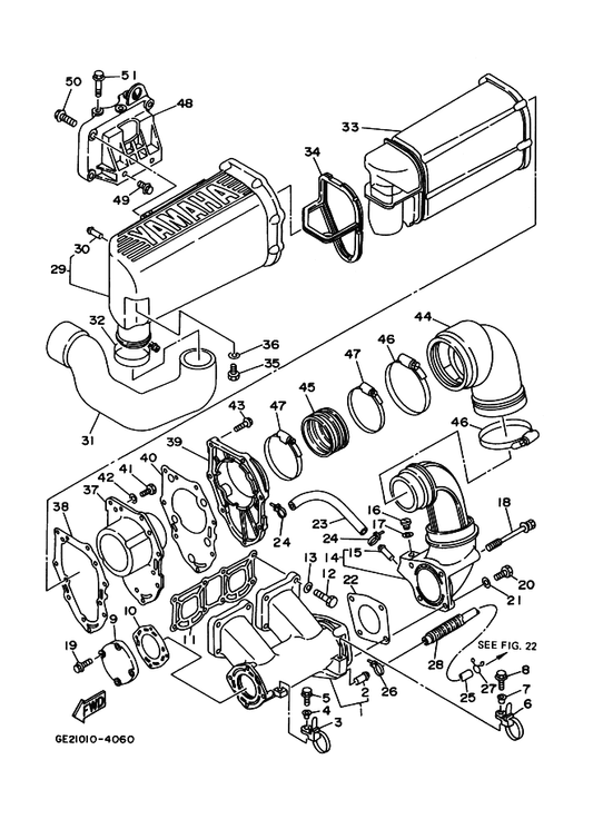 Yamaha 90467-13M13 Clip — shown on the Exhaust 1 parts diagram