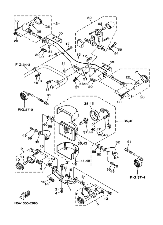 Yamaha 5VK-H3333-00 . Screw, Lens Fittin — shown on the Headlight&Flasher(N0A1) parts diagram