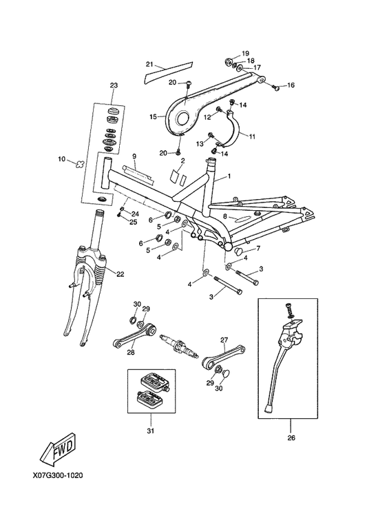 Yamaha 90157-05X03 Screw, Pan Head — shown on the Frame parts diagram