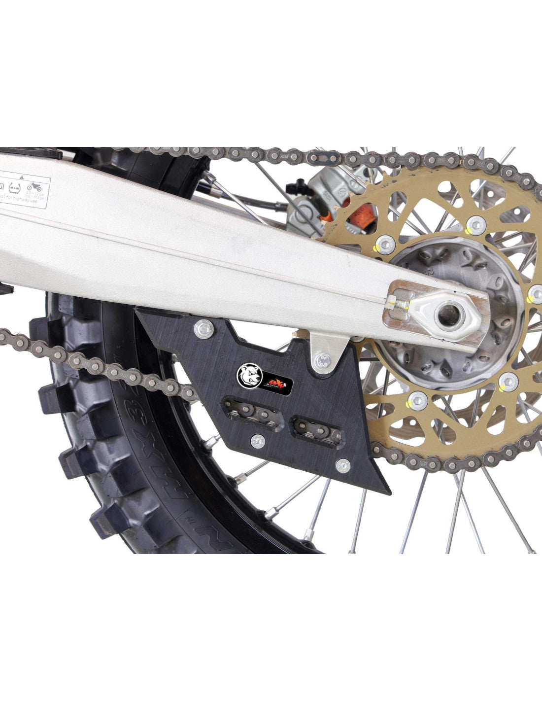 Vue latérale du guide chaine noir en plastique UHMW pour Ducati Desmo450 MX