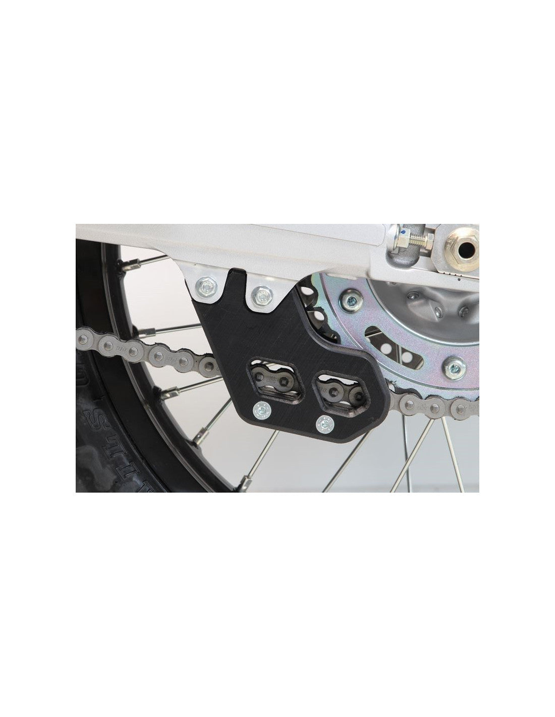 Side view of the black chain guide in UHMW plastic for Honda CRF250L - CRF300L
