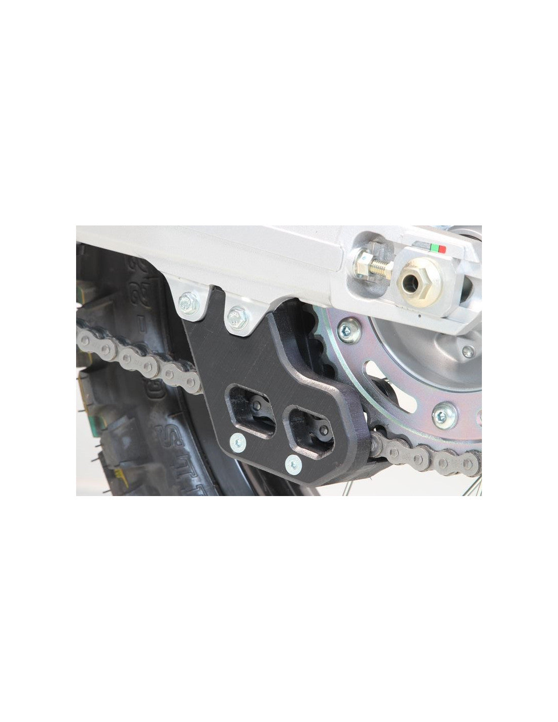 Vue arrière du guide chaine noir en plastique UHMW pour Honda CRF250L - CRF300L