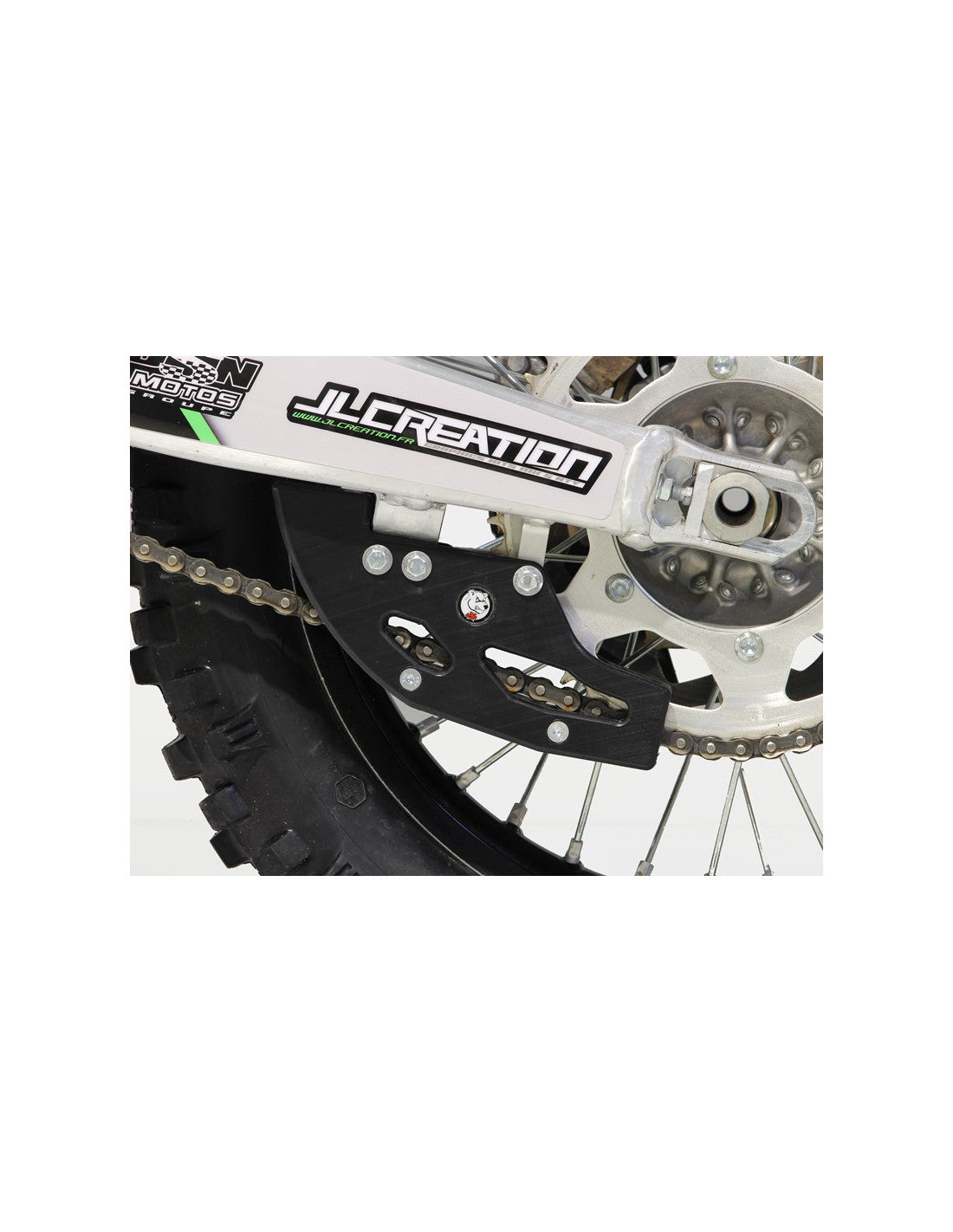 Side view of the chain guide in UHMW plastic for Kawasaki KX250 et KX450