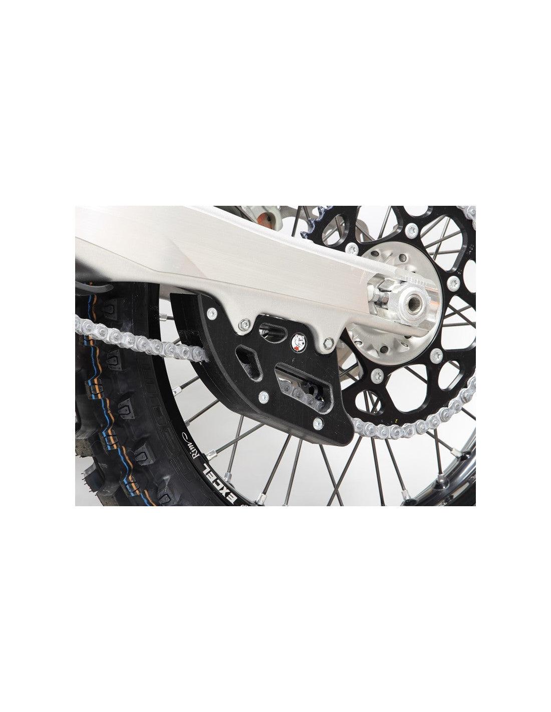 Vue avant du guide chaine noir en plastique UHMW pour KTM - Husqvarna