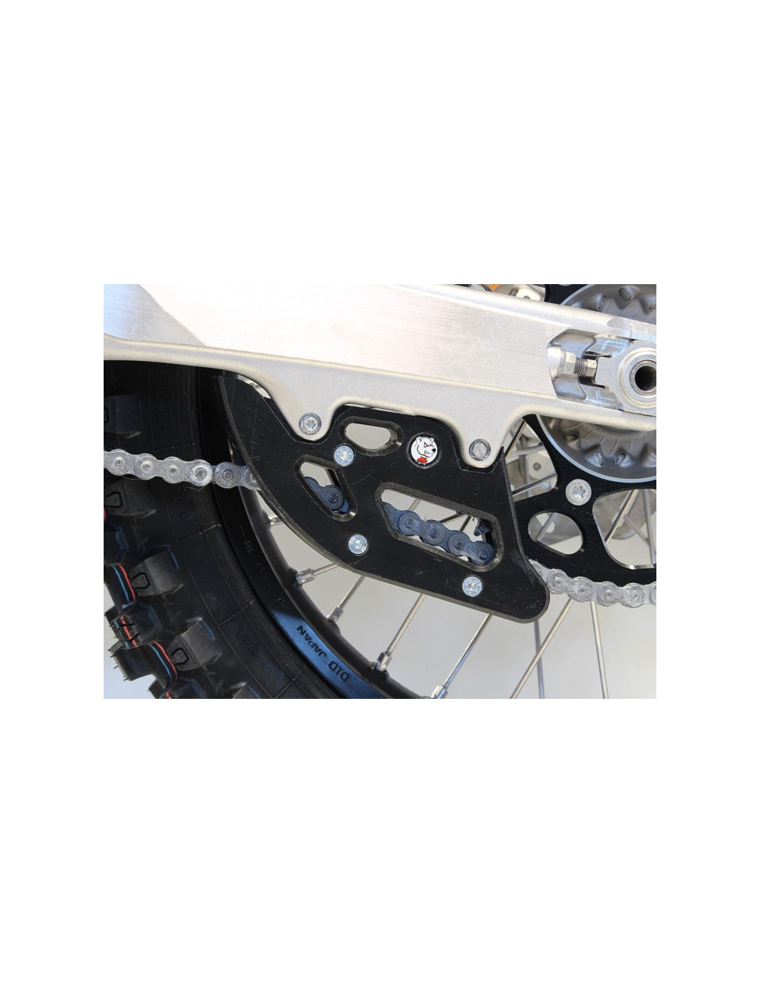Side view of the black chain guide in UHMW plastic for KTM - Husqvarna
