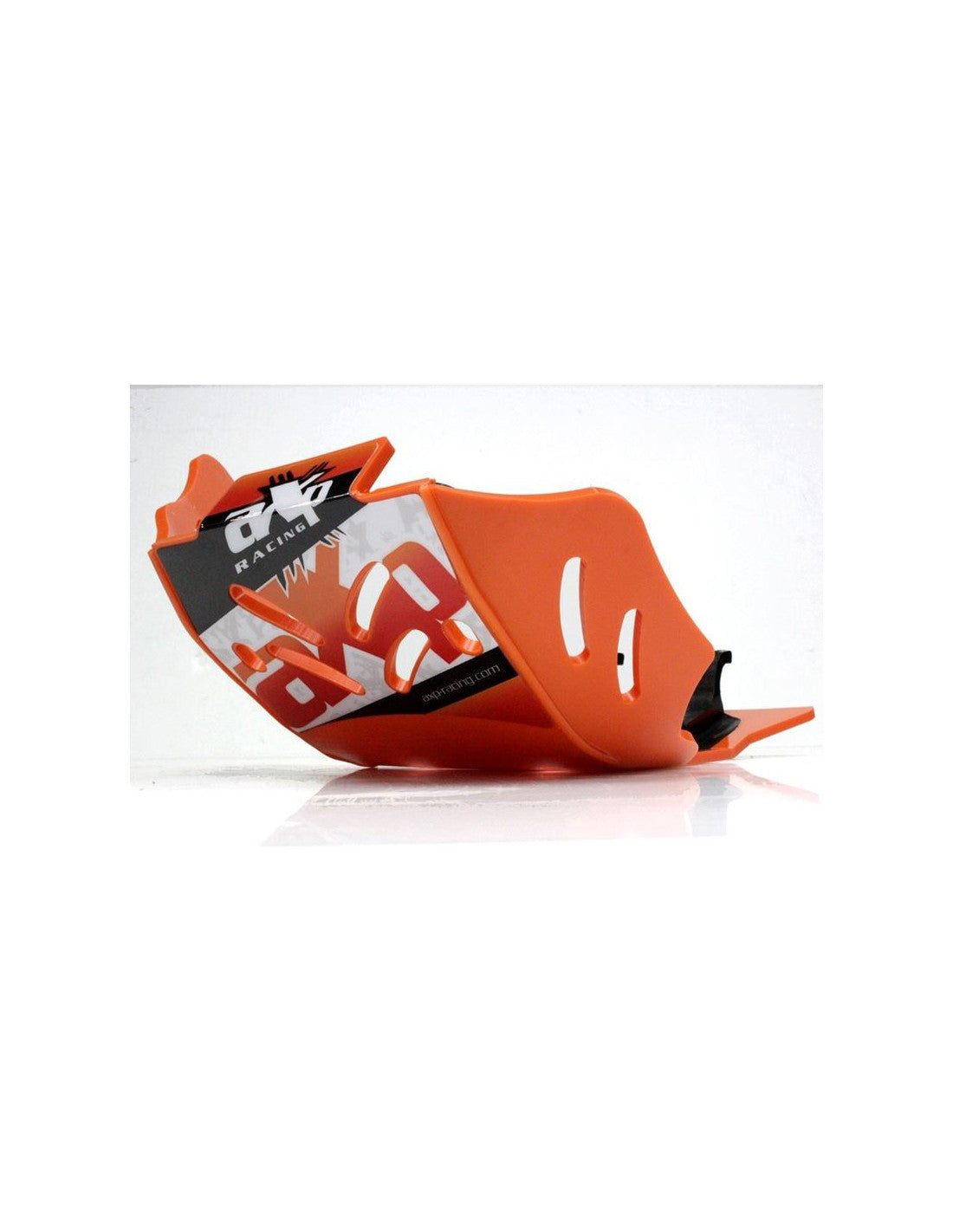 Left side of the orange HDPE plastic skid plate for KTM 250EXCF - 350EXCF