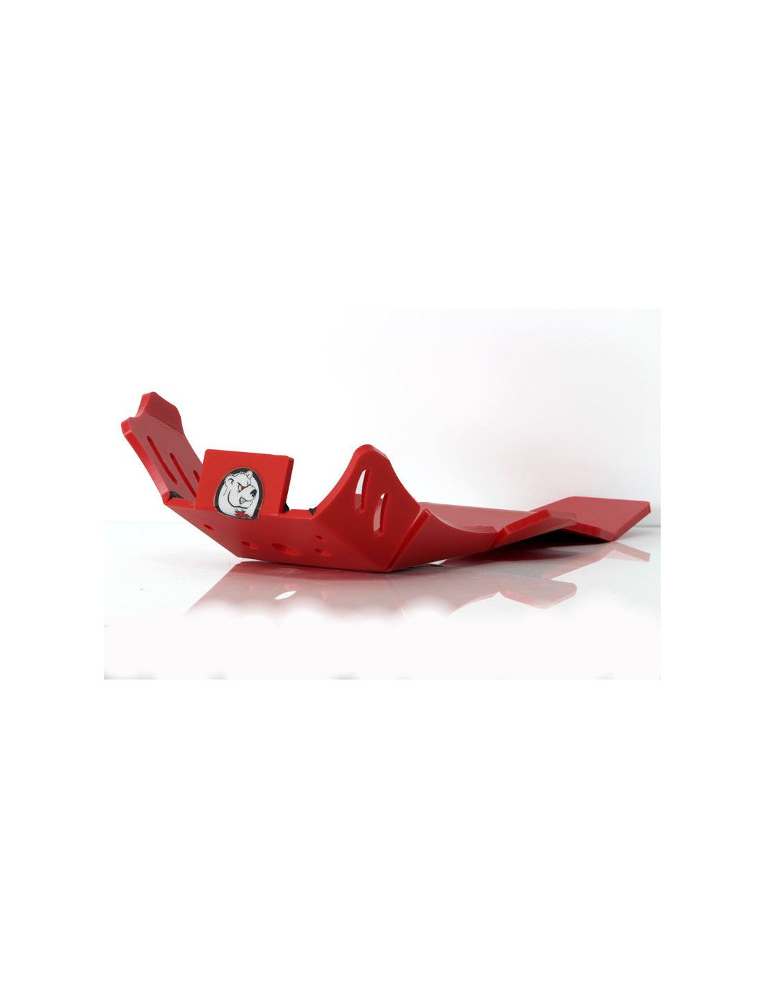 Left side of the red HDPE plastic skid plate with linkage guard for GasGas EC250 - EC300