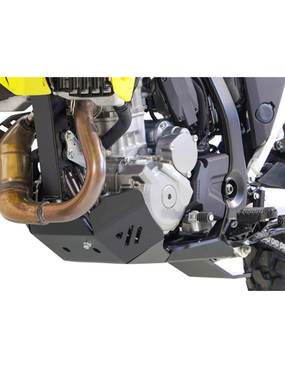 Left side of the black 8mm thick HDPE plastic skid plate with linkage guard for Suzuki DRZ-4S