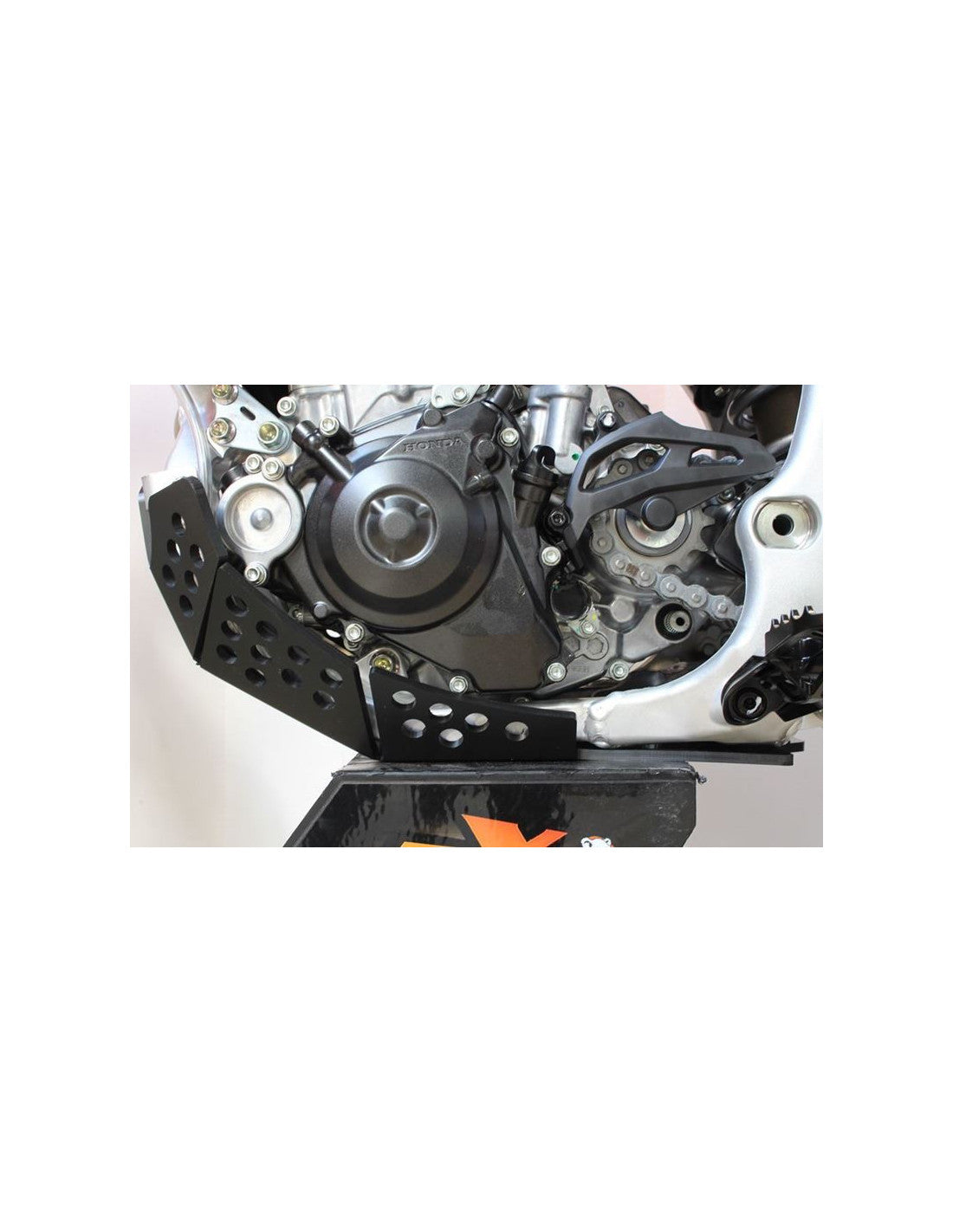Left side of the black HDPE plastic skid plate for Honda CRF250R - CRF450R