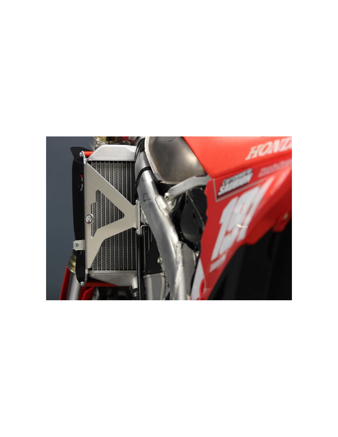 Rear left view of the radiator braces in aluminum for Honda CRF250R - CRF450R