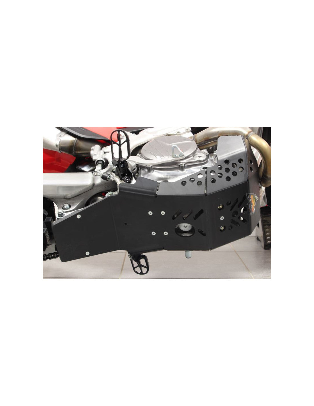 Vue du dessous du sabot en plastique PEHD avec protection de biellette pour Honda CRF450R