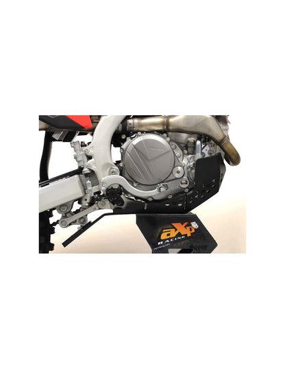 Right side of the black HDPE plastic skid plate with linkage guard for Honda CRF450R