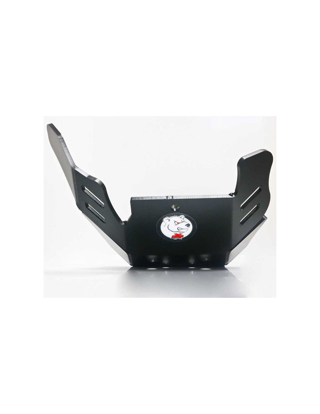 Vue frontale du sabot noir en plastique PEHD 6mm pour KTM - Husqvarna 125 / 150 2T