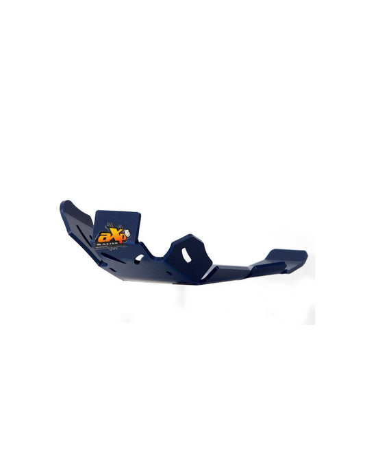 Left side of the blue HDPE plastic skid plate with linkage guard for Husqvarna TE250 - TE300