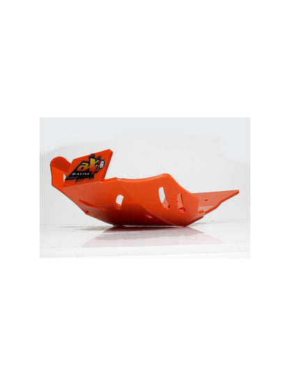 Left side of the 6mm orange HDPE plastic skid plate for KTM 250 - 300 2T