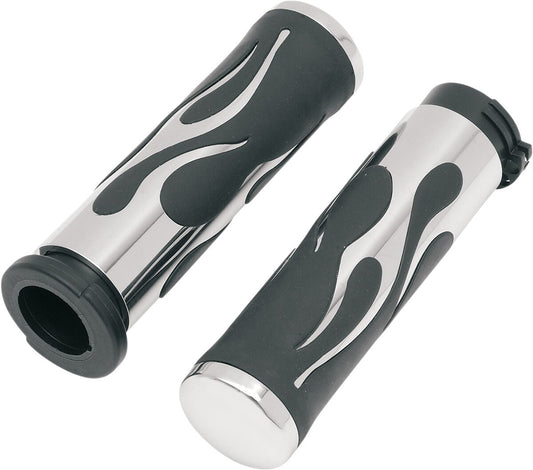 Drag Specialties GRIPS FLAME CHROME/RUBBER 17-0571DB
