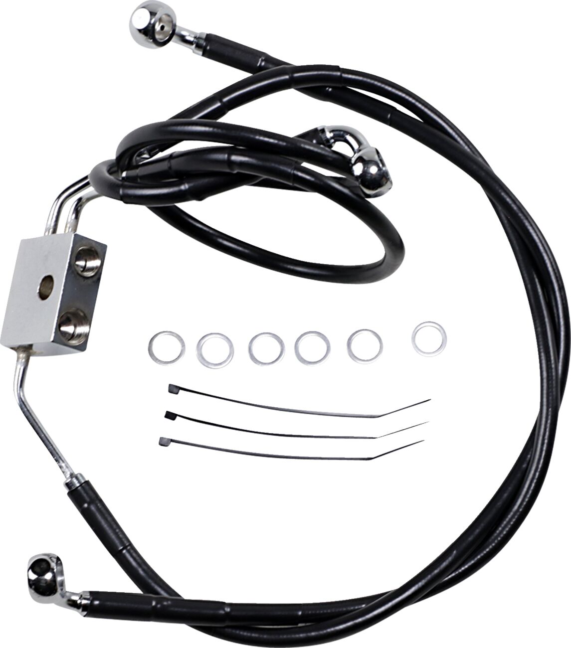 Drag Specialties BRAKE LINE STAINESS STEEL BLACK COATED FRONT/UPPER/LOWER EXTENDED +8" 612137-8BLK