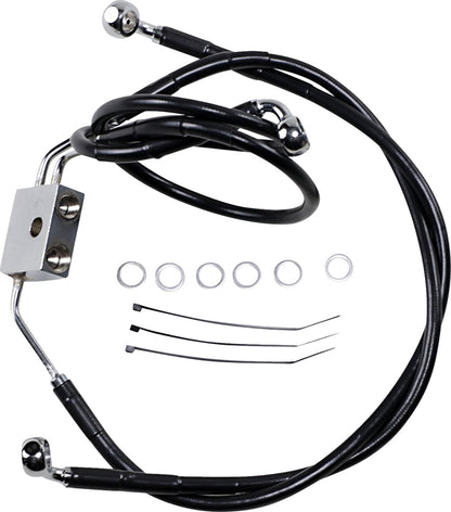 Drag Specialties BRAKE LINE STAINESS STEEL BLACK COATED FRONT/UPPER/LOWER EXTENDED +8" 612137-8BLK