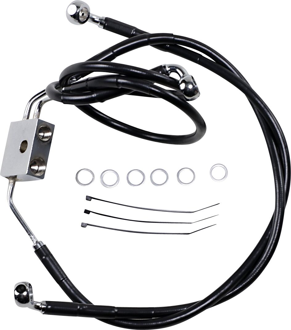 Drag Specialties BRAKE LINE STAINESS STEEL BLACK COATED FRONT/UPPER/LOWER EXTENDED +8" 612137-8BLK