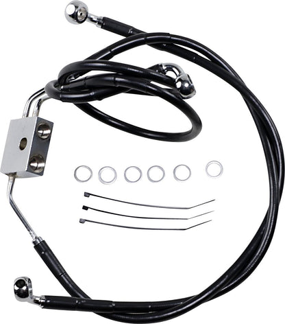 Drag Specialties BRAKE LINE STAINESS STEEL BLACK COATED FRONT/UPPER/LOWER EXTENDED +8" 612137-8BLK
