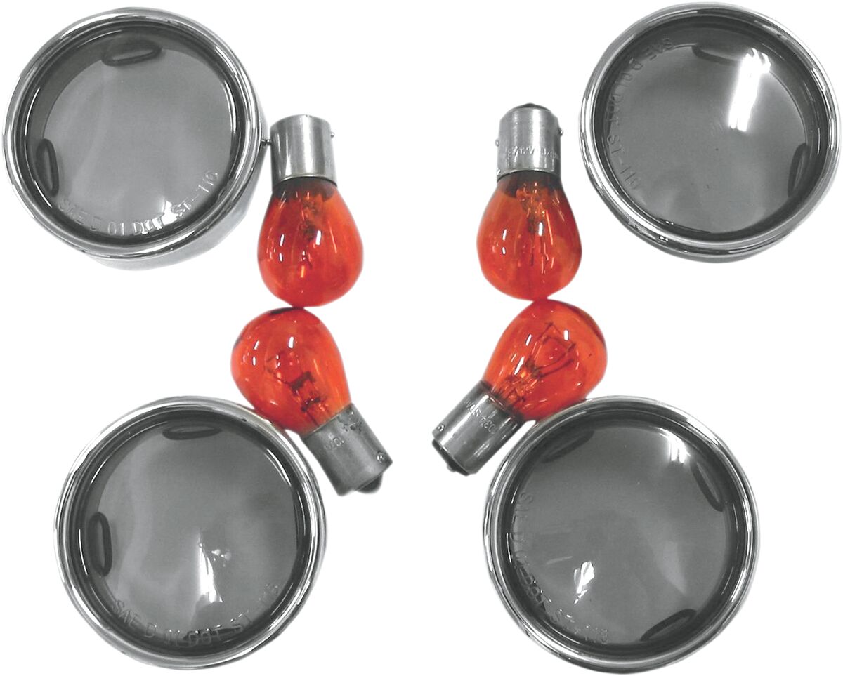 Drag Specialties TURN SIGNAL LENS KIT OEM DEUCE-STYLE SMOKE LENS W/ CHROME TRIM RING L12-0226L