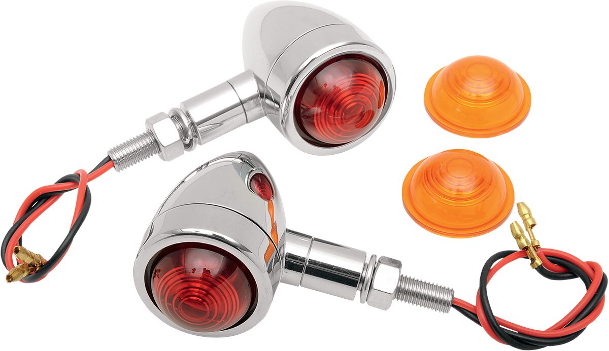 Drag Specialties MINI-BULLET MARKER LIGHTS AMBER/RED LENS CHROME 20-65921