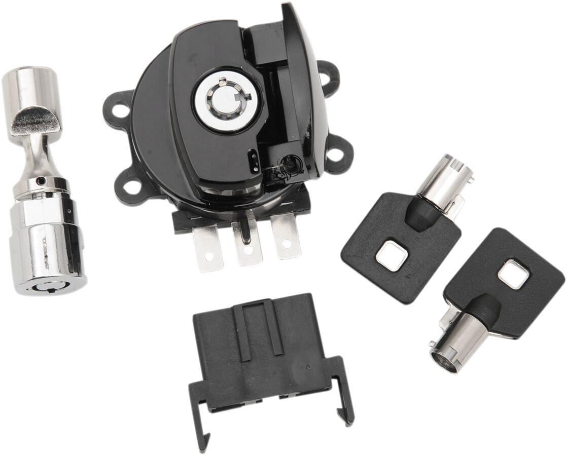 Drag Specialties GLOSS BLACK SIDE HINGE IGNITION SWITCH WITH FORK LOCK 21-0209GBK