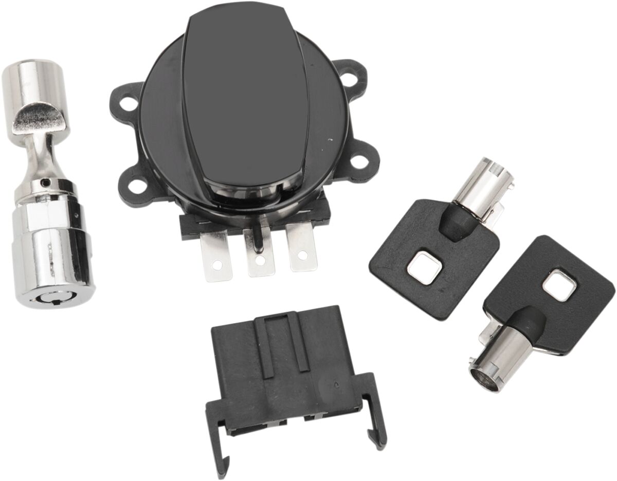 Drag Specialties GLOSS BLACK SIDE HINGE IGNITION SWITCH WITH FORK LOCK 21-0209GBK